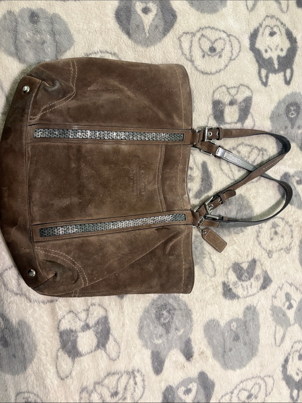Coach Brown Suede Shoulder Bag with Beaded Accents